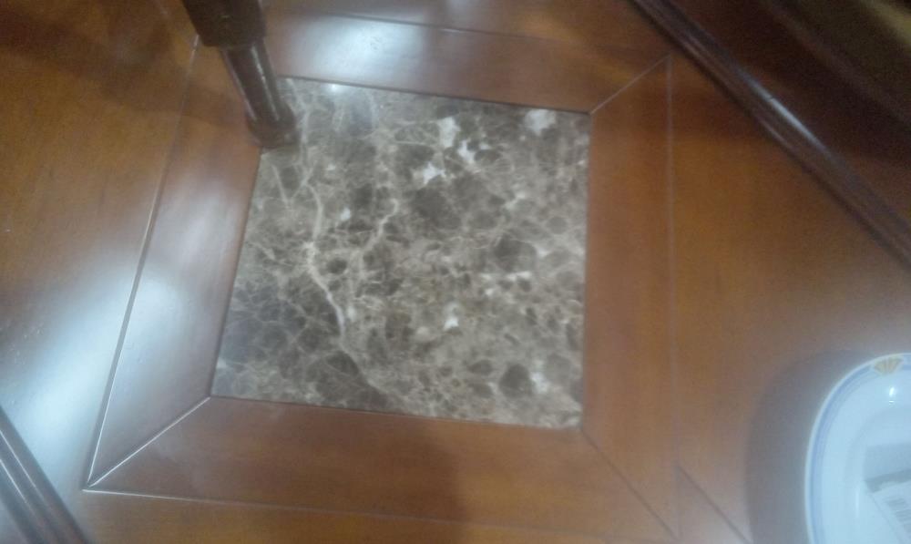 TABLE BASSE MERISIER MASSIF+MARBRE+2 TIROIRS