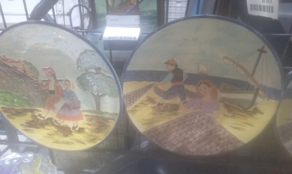 LOT DE 4 ASSIETTES MURALES TERRE CUITE VERNISSE SCENE CATALANE