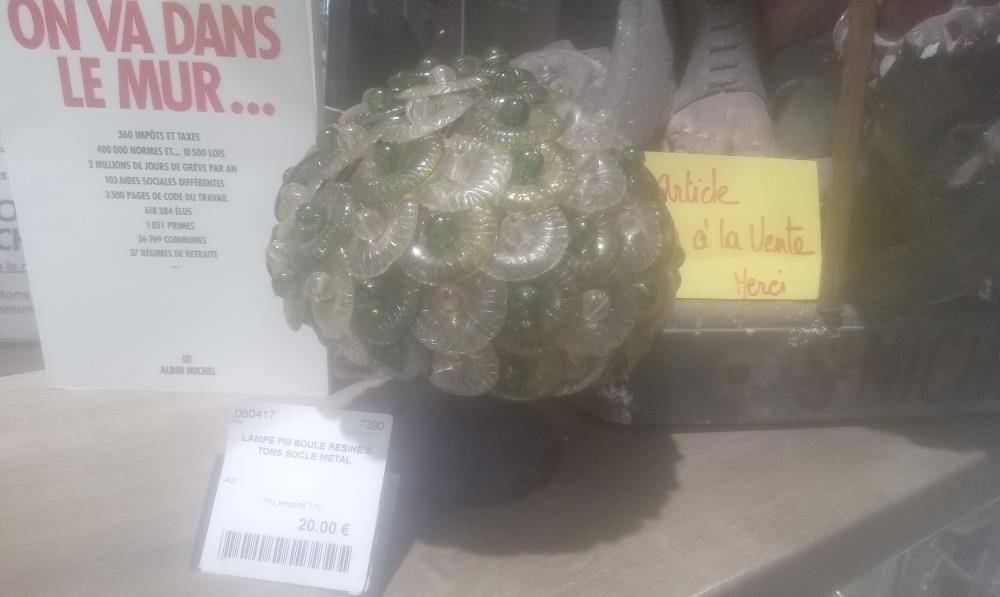 LAMPE PM BOULE RESINE 2 TONS SOCLE METAL