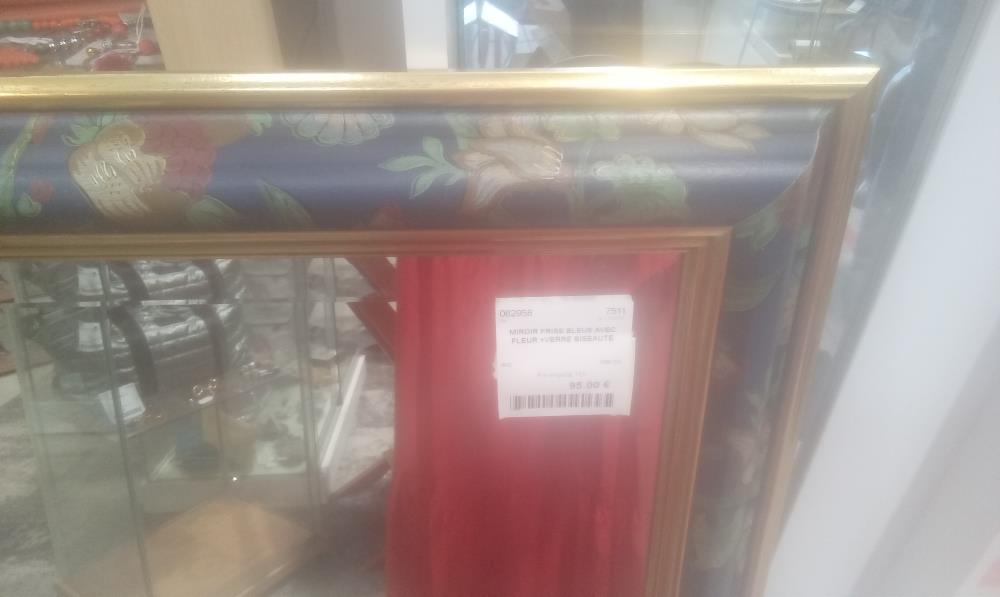 MIROIR FRISE BLEUE AVEC FLEUR +VERRE BISEAUTE