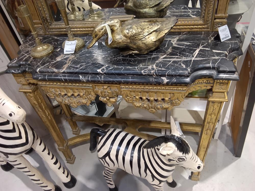 CONSOLE BOIS DORE EN L'ETAT+MARBRE +MIROIR STYLE LOUIS XVI