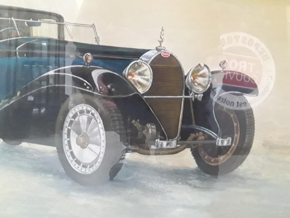 VOITURE AQUARELLE GOUACHE BUGATTI
