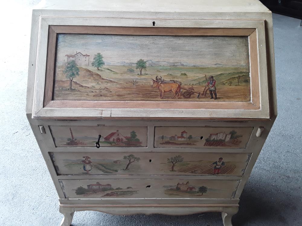 MEUBLE SECRETAIRE PEINT À LA MAIN ITALIE DEBUT 20EME