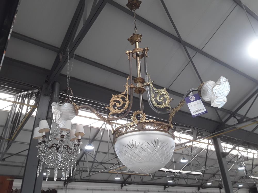 LUSTRE NAPOLEON III BRONZE COUPOLE VAL ST LAMBERT