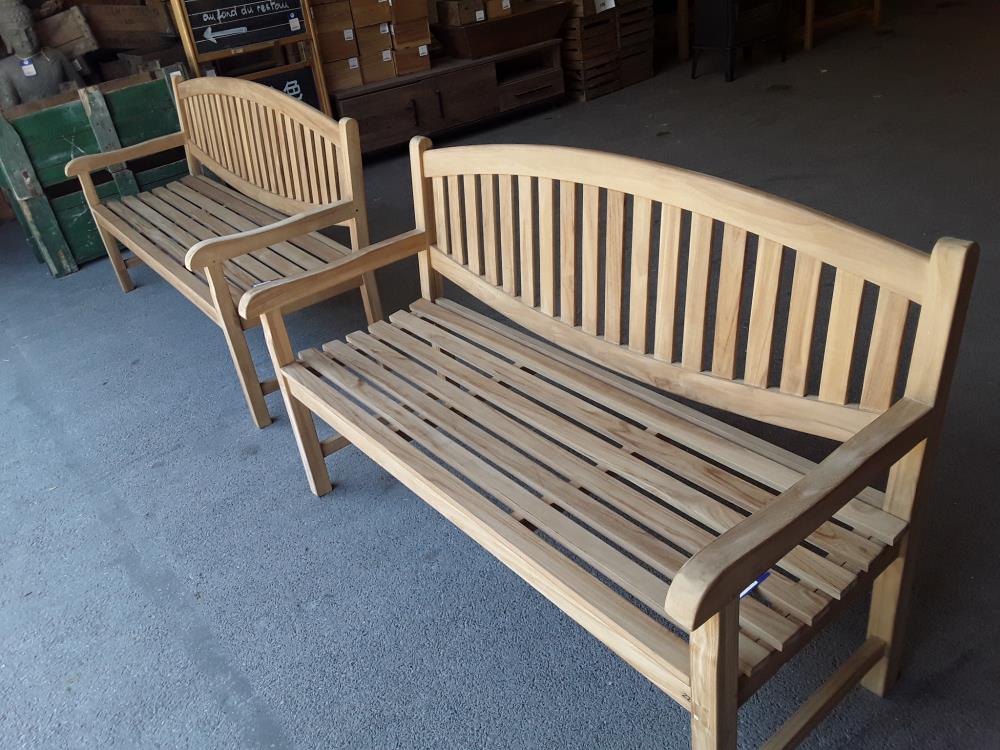 BANC COURBE DE JARDIN ET TERRASSE TECK 1ER CHOIX EN 1M60 3 PERSONNES