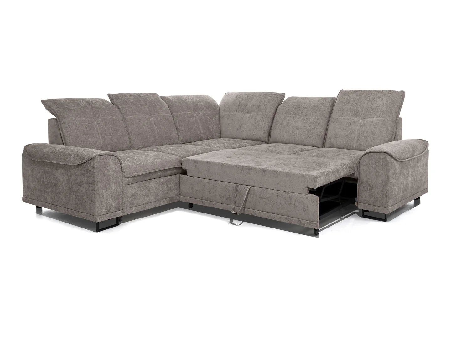 CANAPÉ D ANGLE CONVERTIBLE COFFRE PIEDS METAL TETIERES