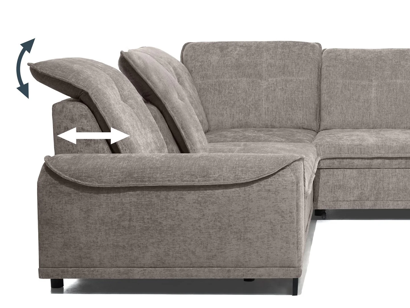CANAPÉ D ANGLE CONVERTIBLE COFFRE PIEDS METAL TETIERES