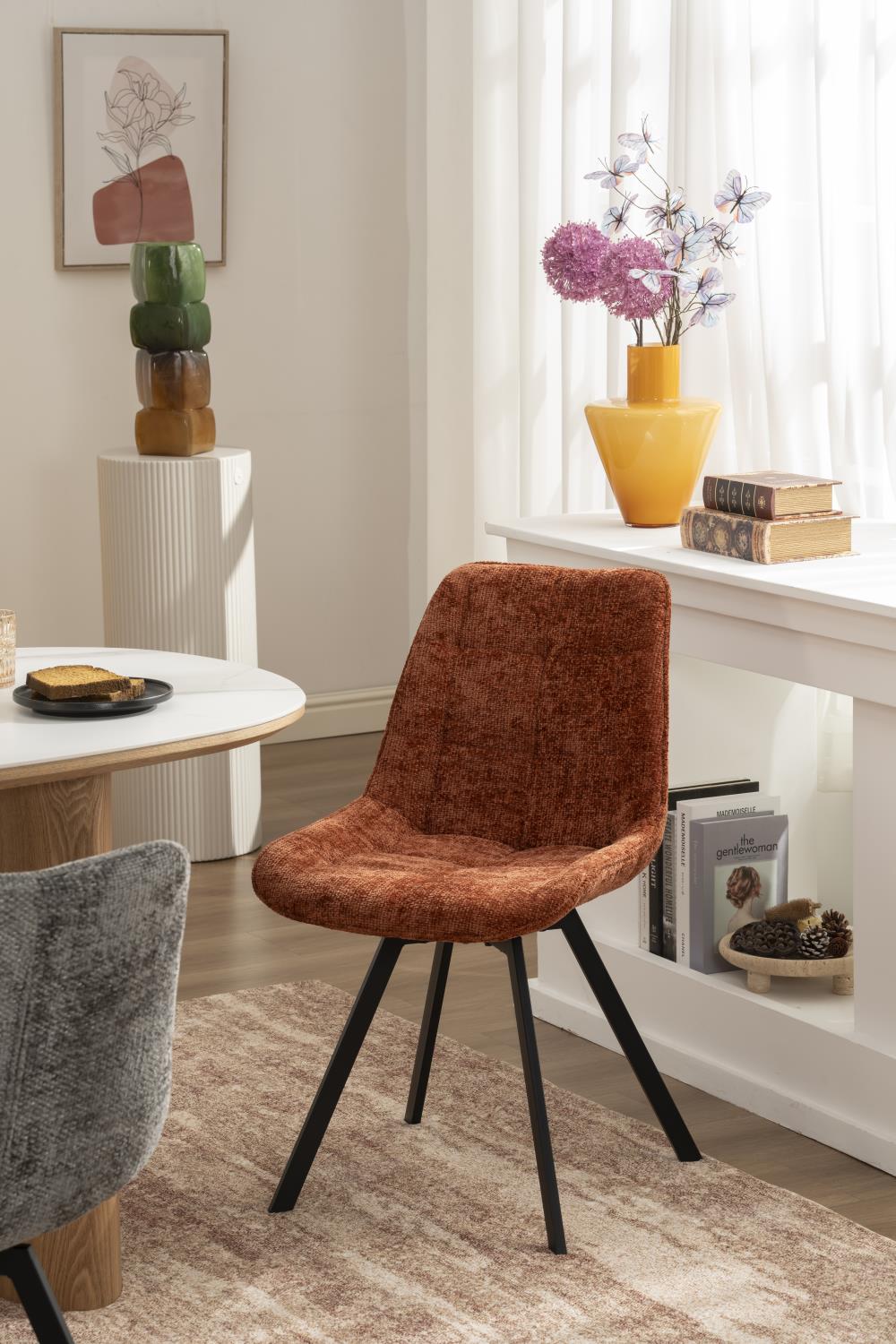 CHAISE JAZZ VELOURS HAGA 44 TERRACOTTA PIEDS NOIR PIVOTANT 51*62*84*49 CM