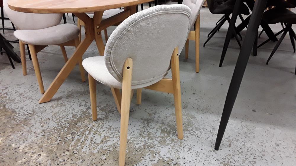 LOT DE 4  CHAISES EN TISSU ET BOIS D'HÉVÉA - BEIGE - /NEUF DESTOCK