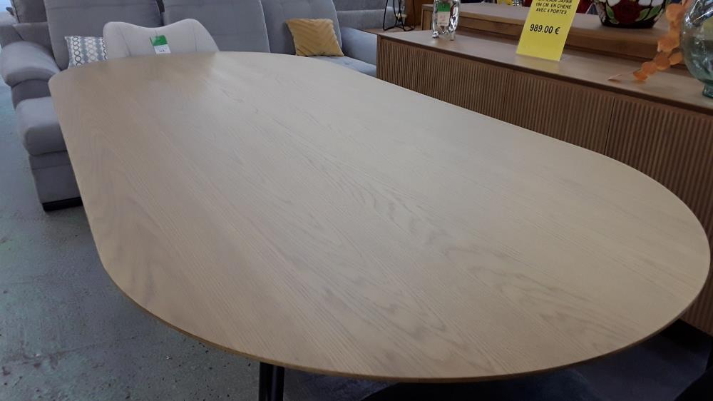 TABLE OVALE CHENE 220 CM PIED ASYMETRIQUE