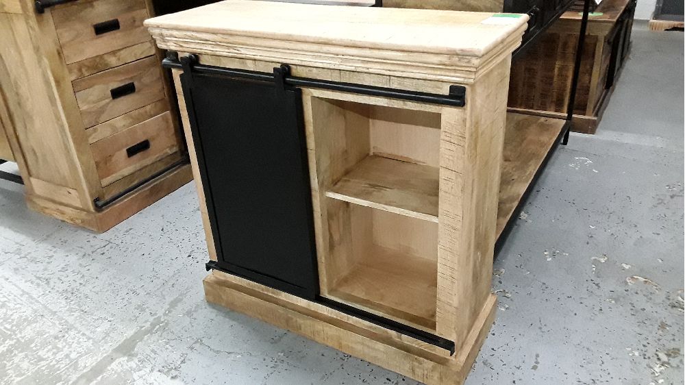 MEUBLE D APPOINT MANGUIER 85 CM SLIDER AVEC PORTE METAL COULISSANTE