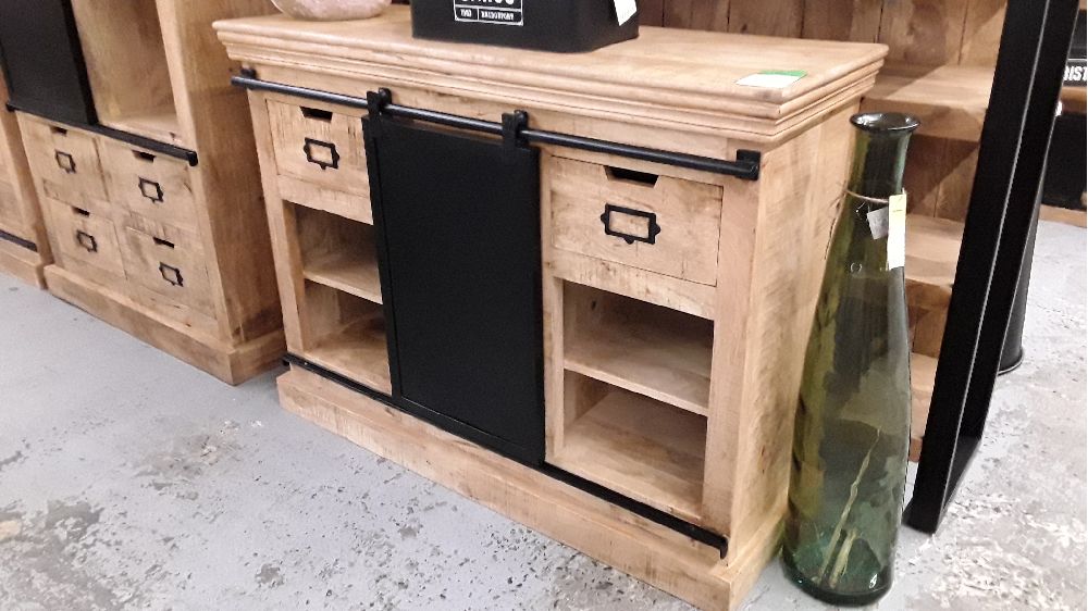 MEUBLE D APPOINT MANGUIER SLIDER 115 CM PORTE COULISSANTE METAL