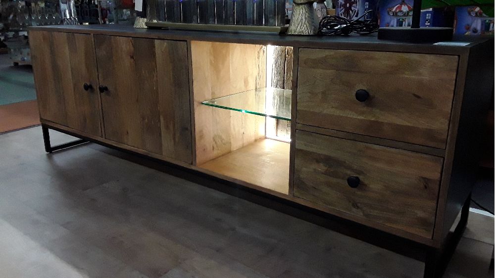 MEUBLE TV MANGO 180 AVEC LED ET BOIS RECYCLE