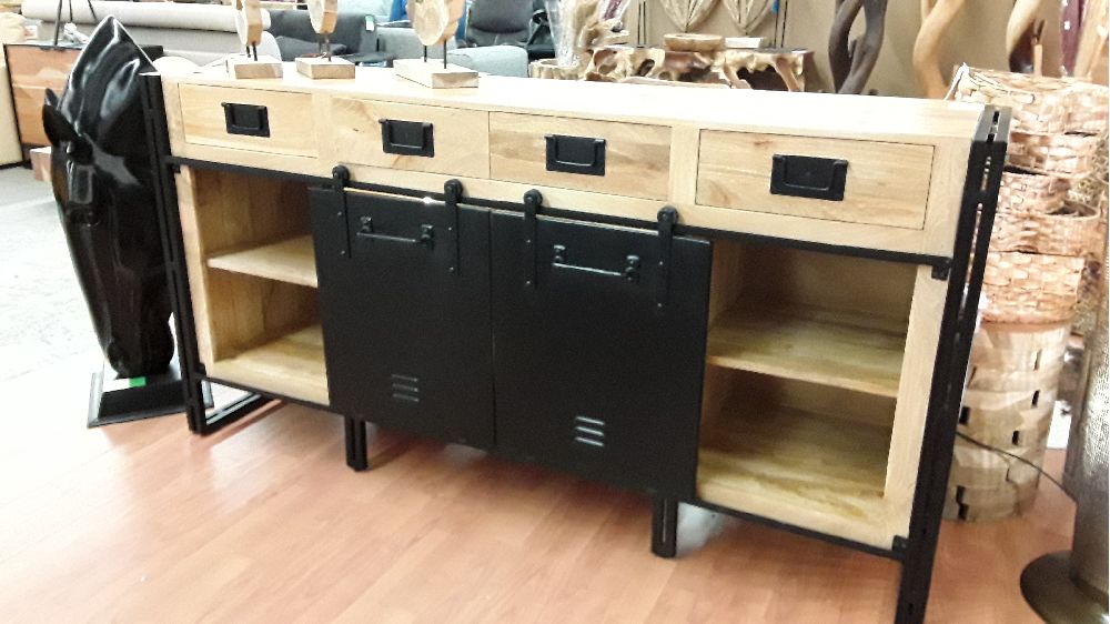 ENFILADE LUX 180 MANGUIER PORTE COULISSANTE LED ET BOIS RECYCLE