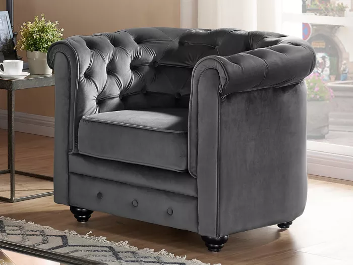 FAUTEUIL CHESTERFIELD - VELOURS ANTHRACITE