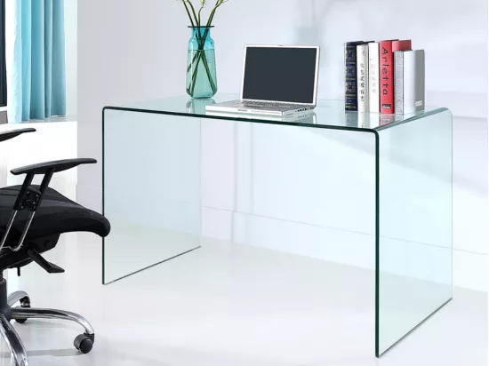 BUREAU ELSTRON - VERRE COURBÉ - TRANSPARENT