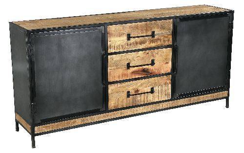 ENFILADE 2 PORTES + 3 TIROIRS MANGUIER + MÉTAL (VAC-TR057/180)