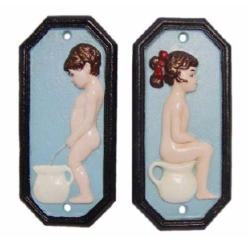 LOT DE 2 PLAQUES EN FONTE WC FILLE ET GARÇON (CS-10)