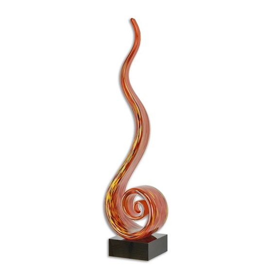 SCULPTURE EN VERRE TYP MURANO TOURBILLON ROUGE H.48.5CM (MG-117)