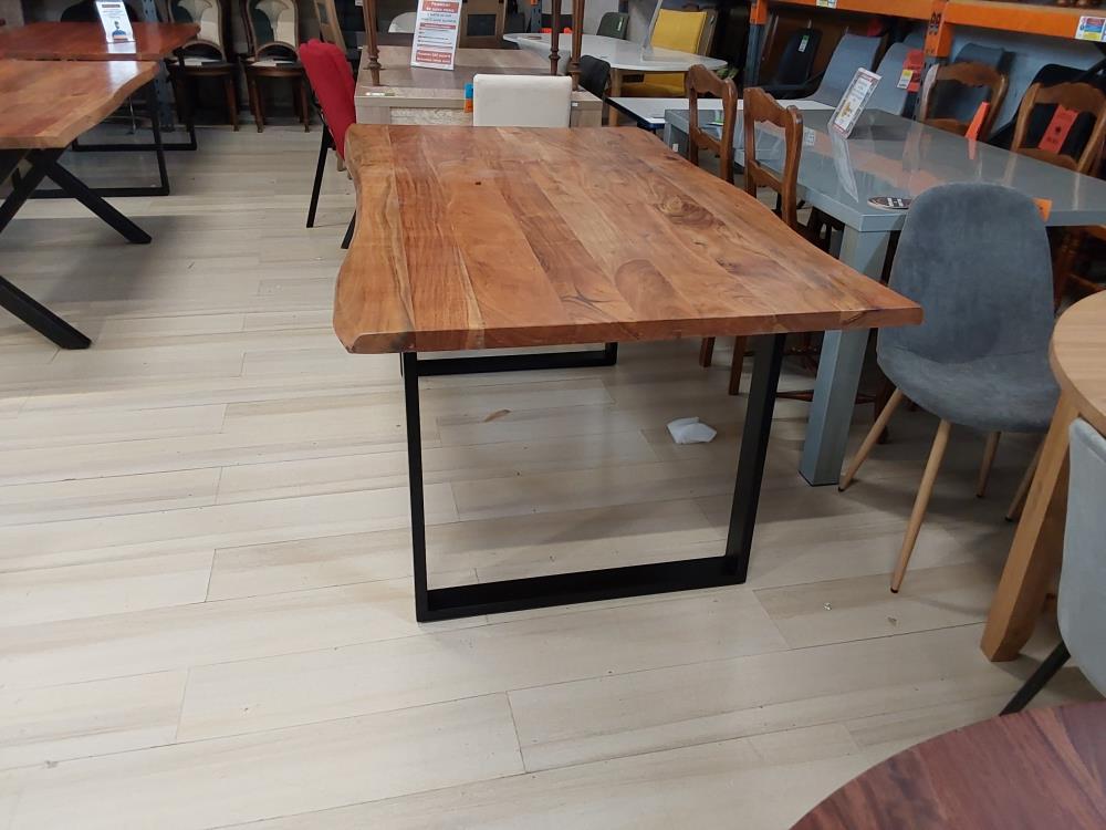 TABLE À MANGER PLATEAU ACACIA 180CM PIEDS MÉTAL U (VAC-TR034UL/180)