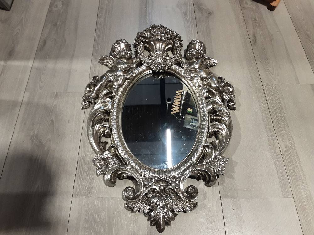 MIROIR ARGENTÉ BAROQUE/CHERUBIN (NF-34)