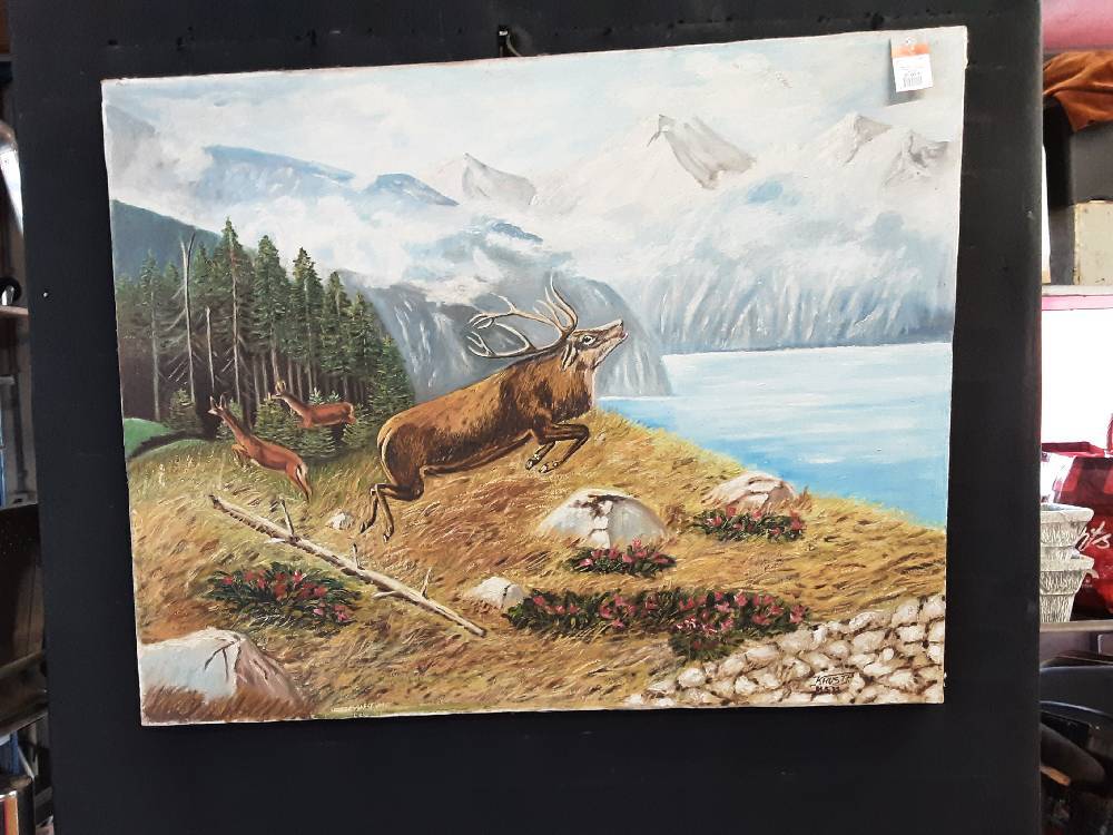 TABLEAU CERF ET  CHEVREUILS SIGNÉ KRUSTP