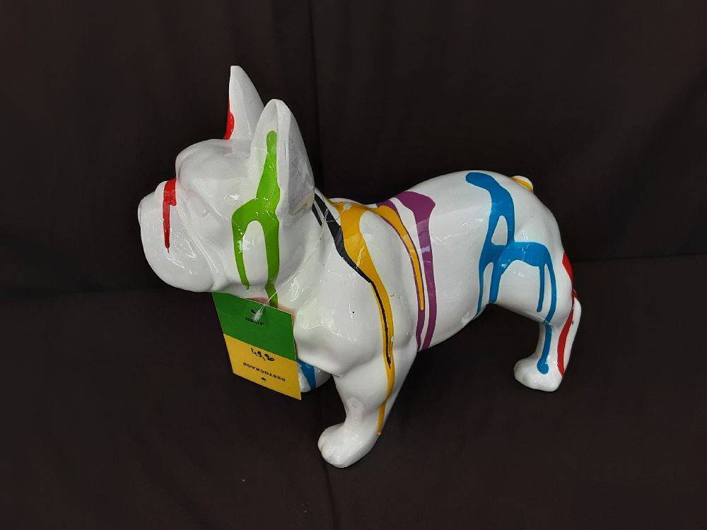 BOULEDOGUE FR 4 PATTES PM BLANC COULURES MULTICOLORES H.28CM