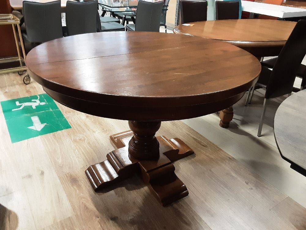 TABLE RONDE BOIS FONCÉ + 1 ALLONGE 40.5 CM 