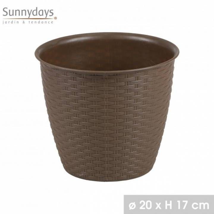 CACHE POT PLASTIQUE EFFET ROTIN MOCHA DIAM.20CM (34358)