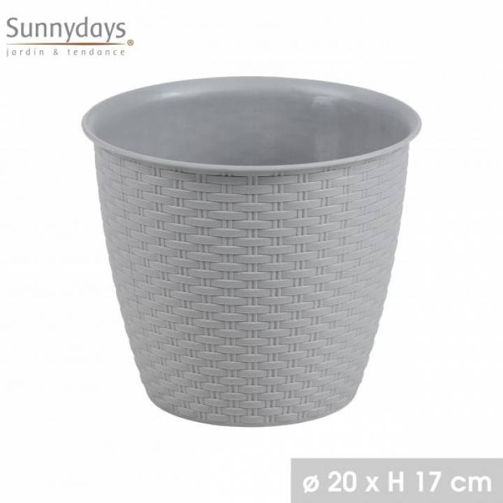 CACHE POT PLASTIQUE EFFET ROTIN GRIS DIAM.20CM (34359)