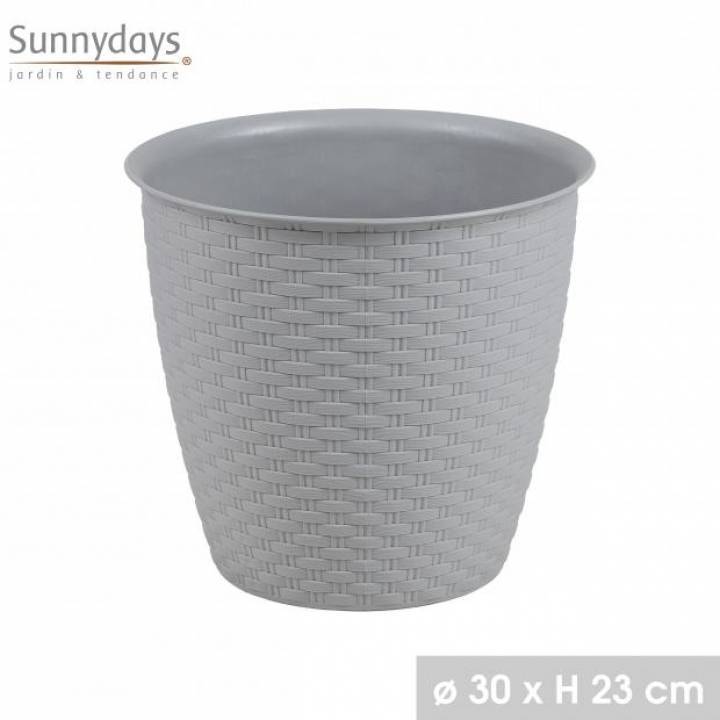 CACHE POT PLASTIQUE EFFET ROTIN GRIS DIAM.30CM (34362)