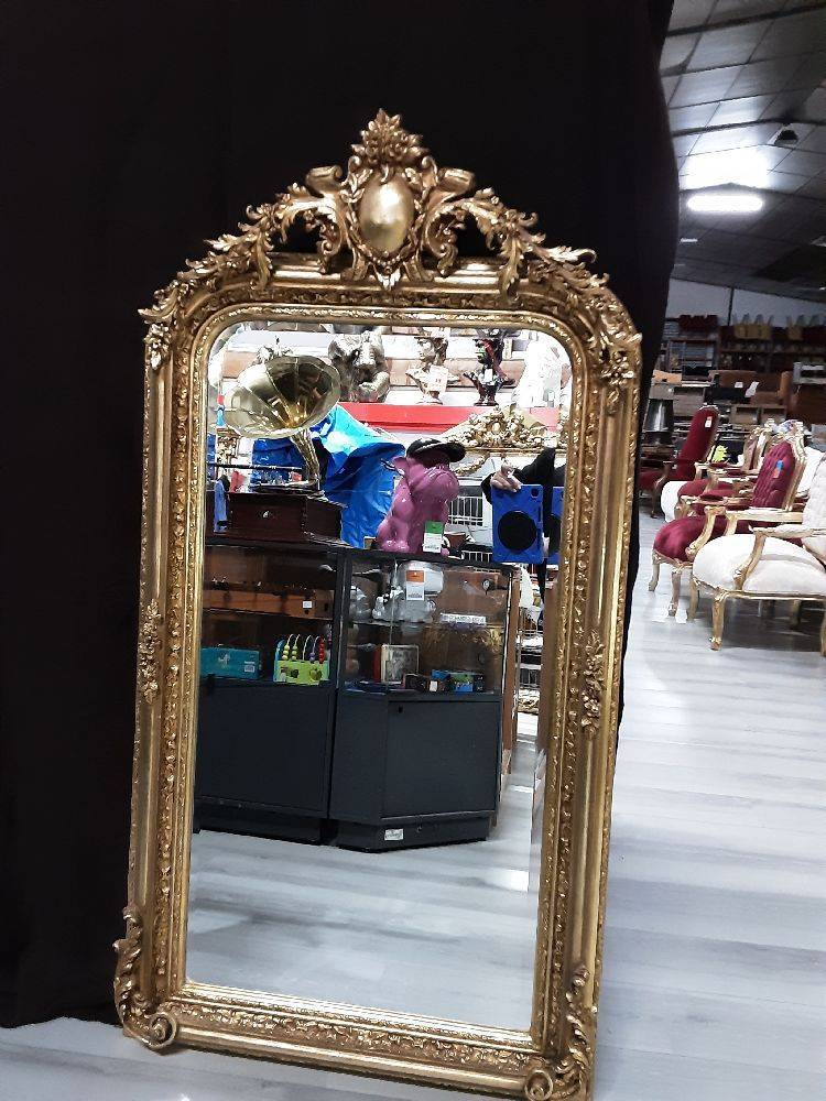 MIROIR CADRE BOIS DORE ROCOCO PLEIN ANGLES ARRONDIS HAUT 160CM  BAROQUE BISEAUTE