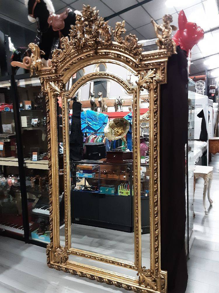 MIROIR CADRE BOIS DORE A FACETTES  TGM HAUT 240CM BAROQUE BISEAUTE