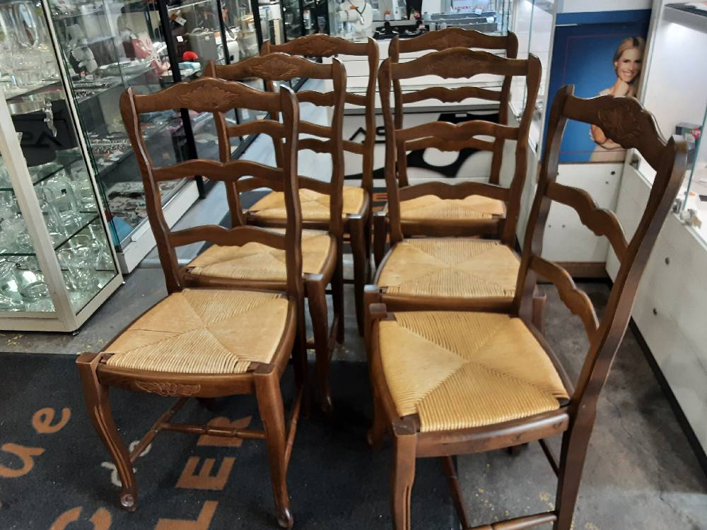 LOT 6 CHAISES BOIS ASSISE PAILLE