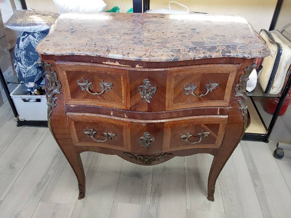 COMMODE PLATEAU MARBRE 2 TIROIRS A RESTAURER 