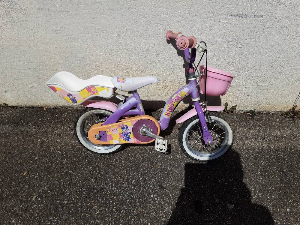 VELO ENFANT KIDO VIOLET ET ROSE 12 POUCES