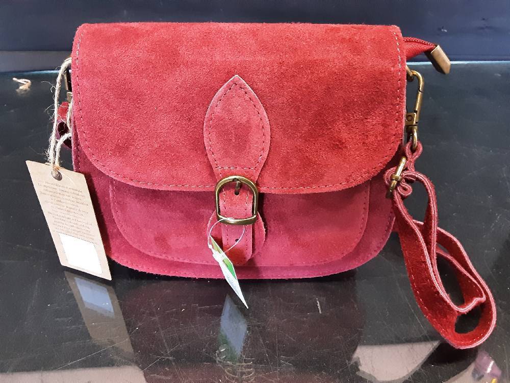 SAC PM BANDOULIERE EN CUIR NUBUCK ROUGE