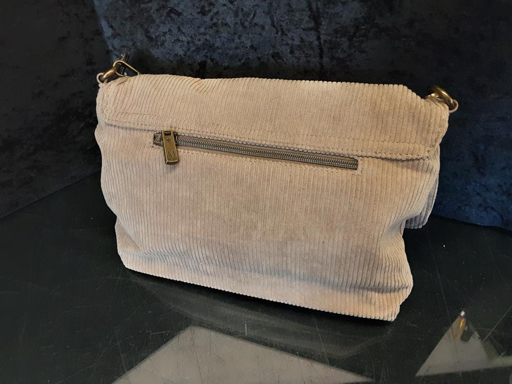 SAC A MAIN VELOURS CÔTELÉ BEIGE BANDOULIERE À MOTIFS