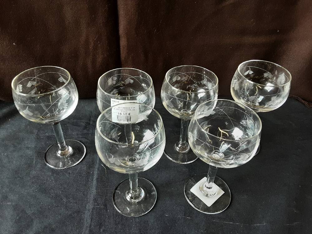 LOT DE 6 VERRES A VIN BLANC EN CRISTAL DE THANN