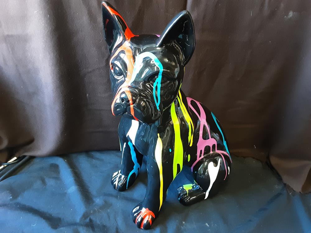 BOULEDOGUE ASSIS NOIR COULEUR MULTICOLORES H.49CM