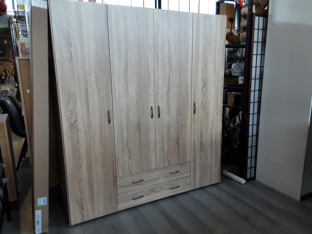 ARMOIRE 4 PORTES + 2 TIROIRS COLORIS CHÊNE SONOMA (58-124-66)