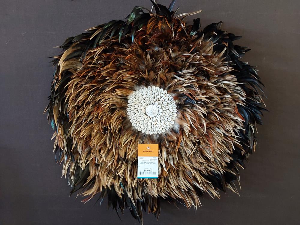 DECORATION MURALE VÉRITABLES PLUMES ET COQUILLAGES - JUJU HAT DIAM.60CM