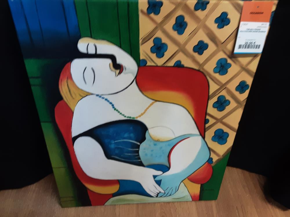 TABLEAU FEMME MULTICOLORE SIGNÉ 50X60CM