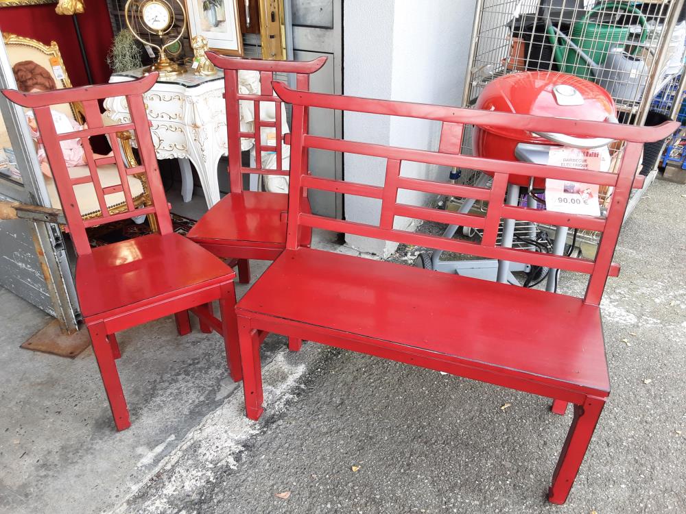 2 CHAISES + 1 BANC ASIATIQUE ROUGE