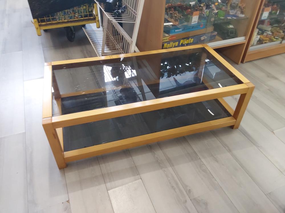 TABLE BASSE 2 PLATEAUX VERRE FUMEE 