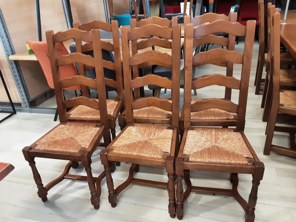 LOT 6 CHAISES BOIS FONCE ASSISE PAILLE