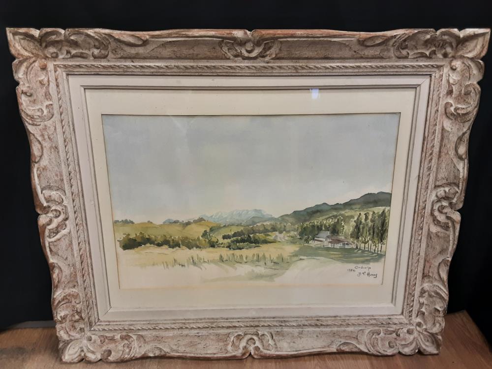 TABLEAU AQUARELLE PAYSAGE MONTAGNE SIGNÉ 