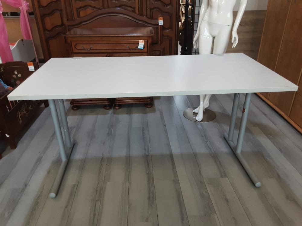 BUREAU BLANC GM PIED METAL GRIS REGLABLE EN HAUTEUR