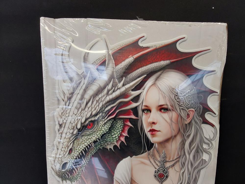 PLAQUE FEMME AVECDRAGON BLANC 36X43CM FY20126