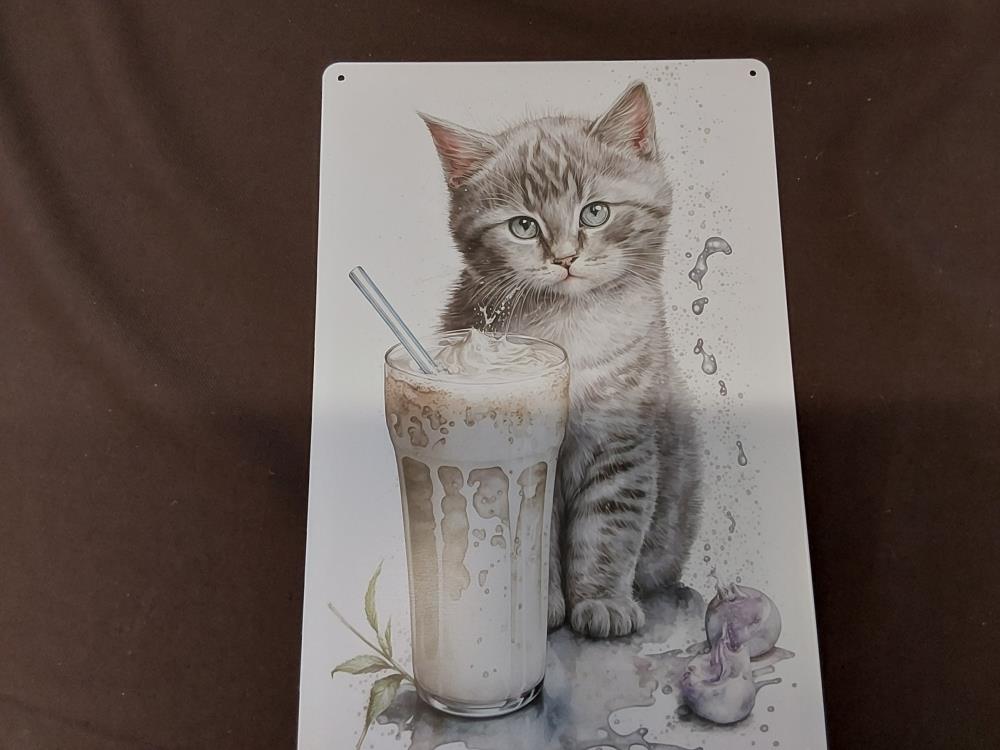 PLAQUE METAL CHAT MILKSHAKE 20 X 30CM JF001Z95 